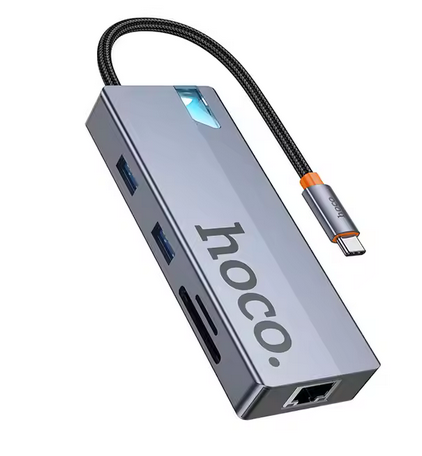 Hoco HB52 Wow 8-in-1 Multi-function Converter(HDTV+RJ45+SD/TF+PD +Type-C3.0+USB3.0*2)