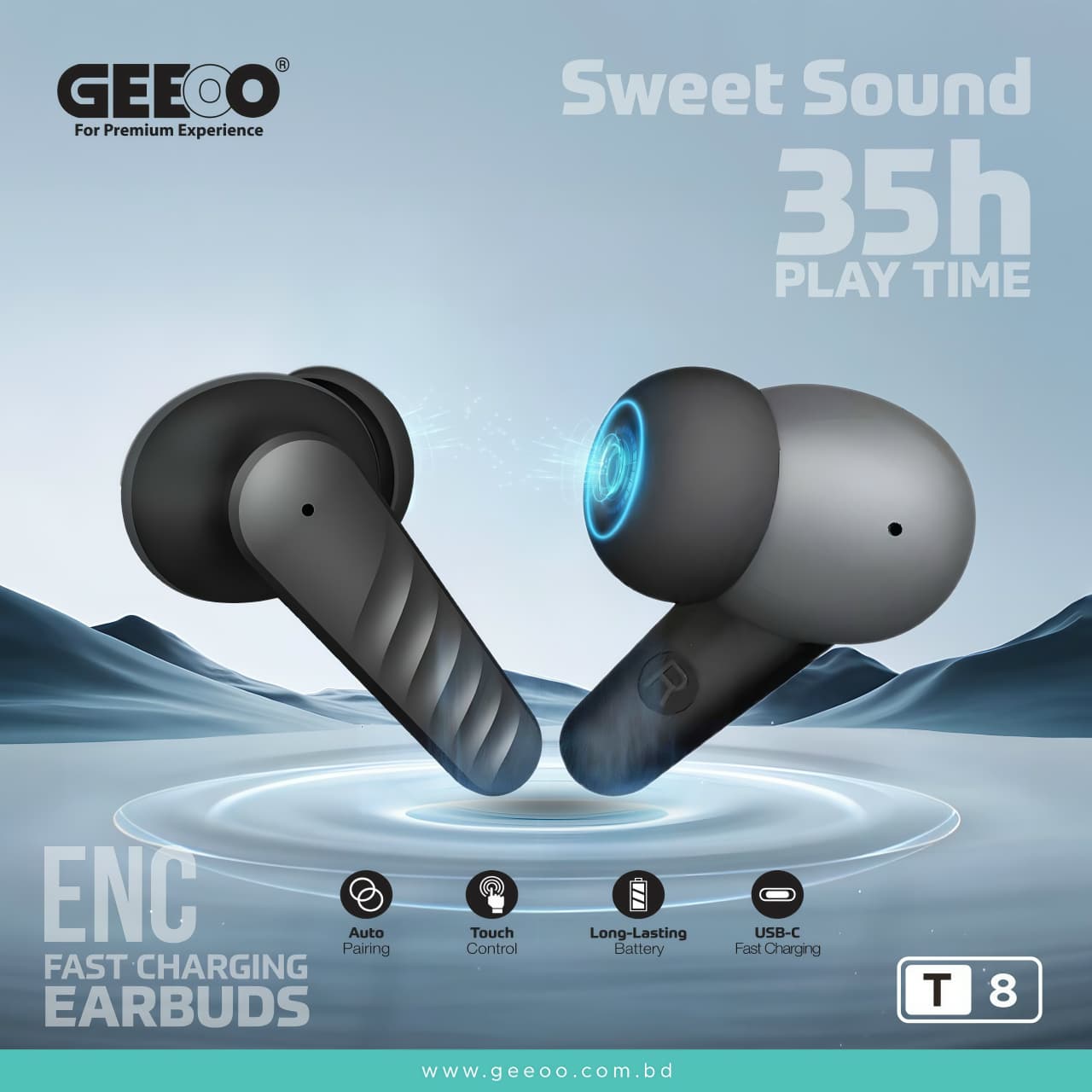 GEEOO T8 ENC Fast Charging Earbuds